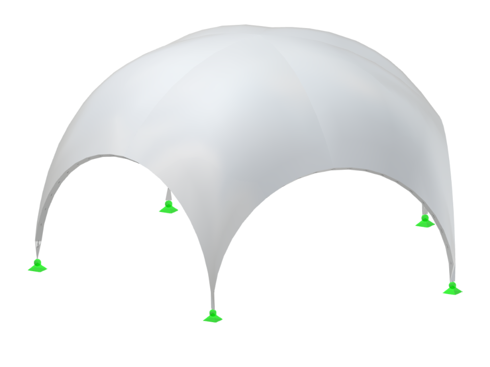 Surface hémisphérique et voûte en voile présentant un plan polygonal, illustrant une conception complexe de coque de révolution.