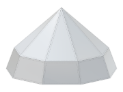 Pyramide à base biseautée, présentant les options de saisie paramétrique pour les propriétés des arêtes et les rayons du cercle.