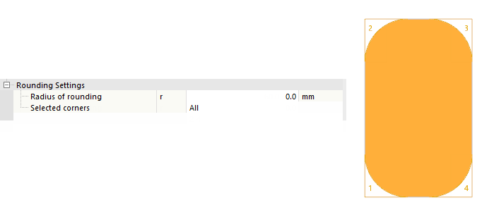 Paramètres détaillés pour l'arrondi et la plaque arrondie