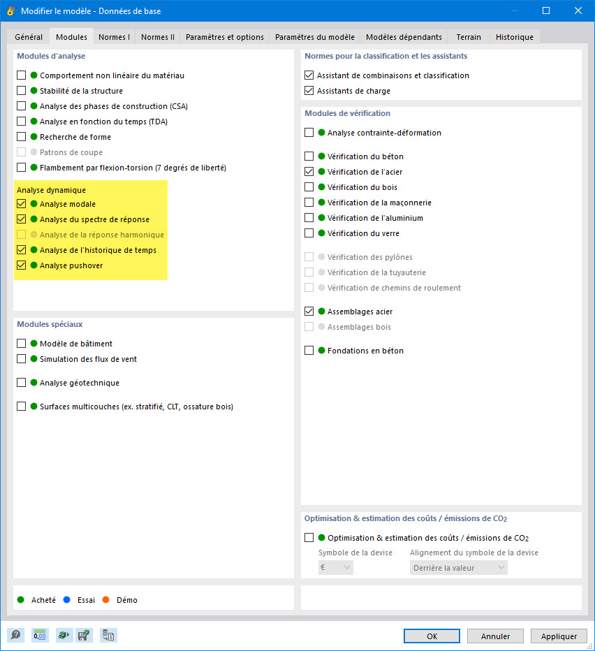 Modules complémentaires pour l’analyse dynamique