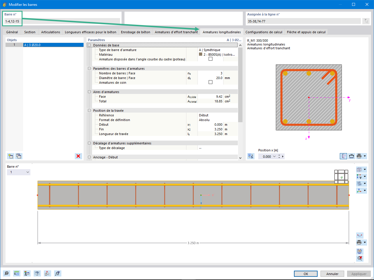 Fonctionnalité 002557 | Modification multiple des armatures de barres