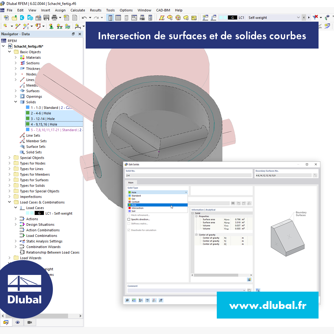 Intersection de surfaces et de solides courbes