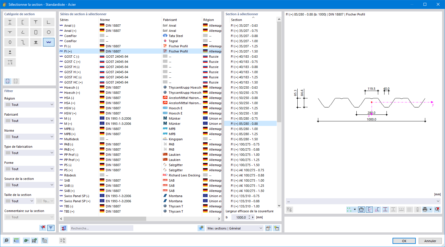 Bibliothèque de sections - Tôles trapézoïdales