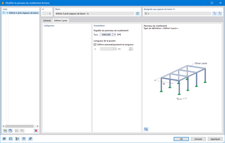 Boîte de dialogue « Panneau de cisaillement de barre », onglet « Définir S-prév »