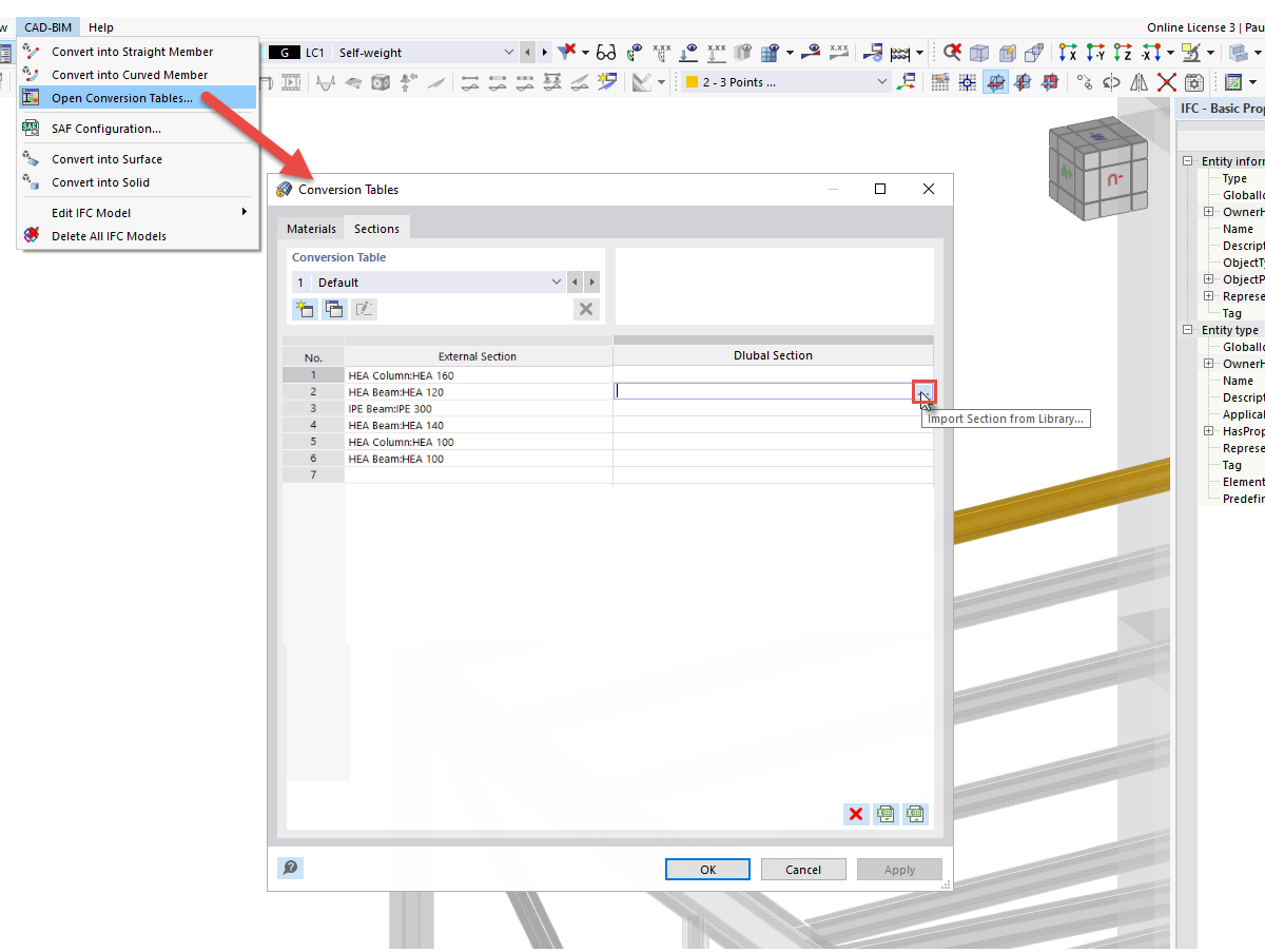 FAQ 005348 | Les sections de mon fichier IFC importé ne sont pas converties correctement.