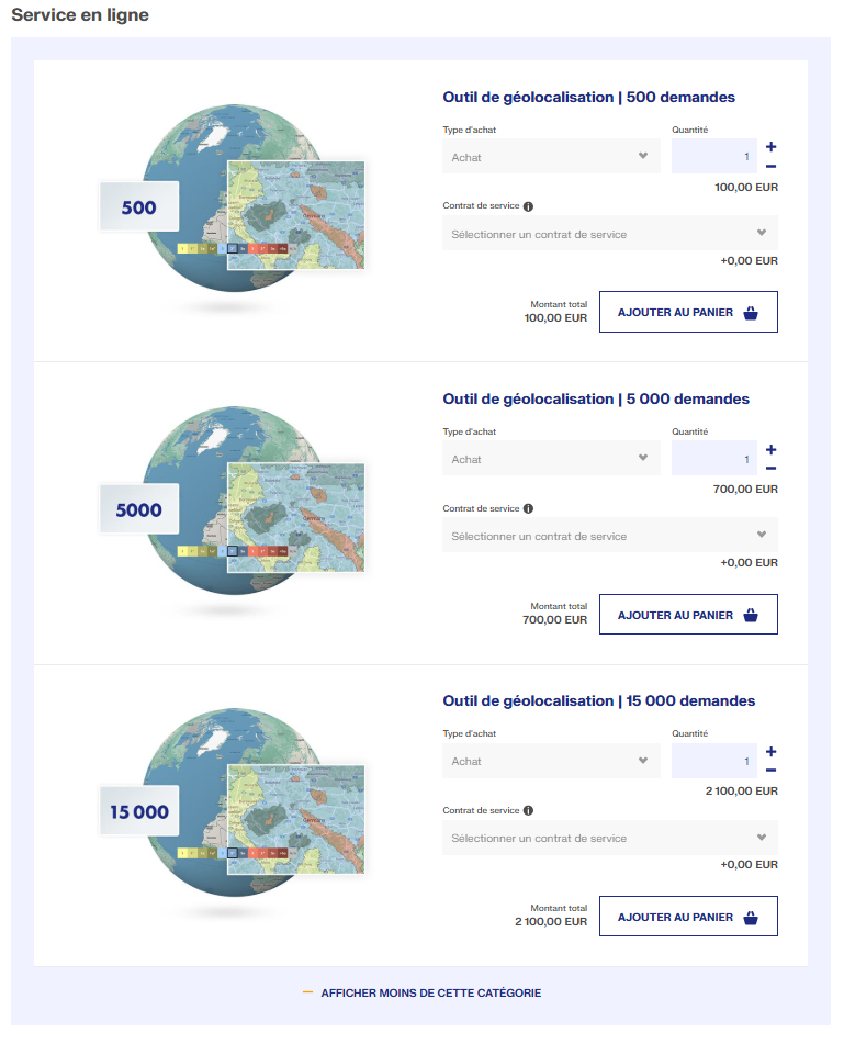 FAQ 003367 | Quels sont les packages disponibles pour utiliser l’outil de géolocalisation ?