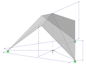 Modèle 001341 | FPC005-a | Systèmes prismatiques à structure pliée. Surfaces avec pli simple sur un plan d'étage triangulaire, arêtes vers le centre avec paramètres