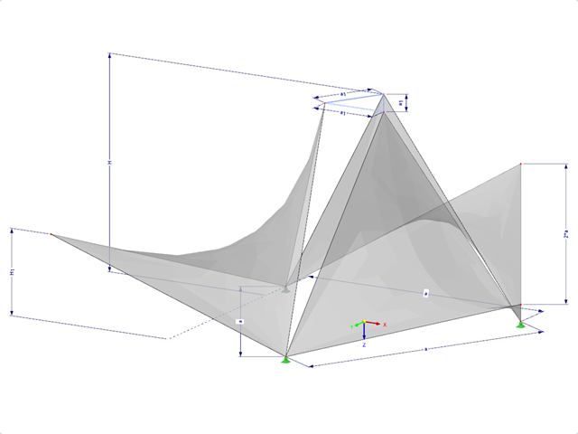 Modèle 002093 | SHH010 | Coquilles anticlastiques | Surfaces « Hypar » à arêtes droites simples | Trois surfaces « Hypar » avec des paramètres