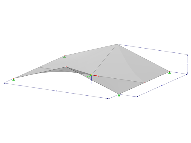 Modèle 002104 | SHH023 | Coquilles anticlastiques | Quatre surfaces « hypar » sur un plan rectangulaire | 2 contours, 2 plis sur un niveau avec paramètres