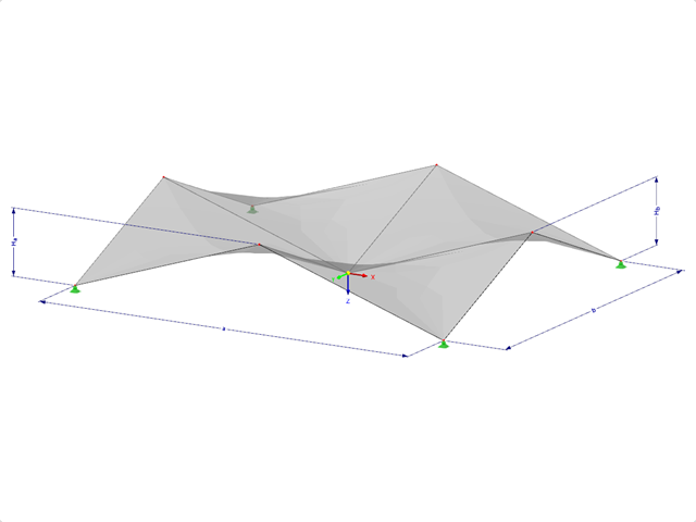 Modèle 002106 | SHH026 | Coquilles anticlastiques | Quatre surfaces « hypar » sur un plan rectangulaire | Toutes les limites et tous les plis inclinés avec des paramètres