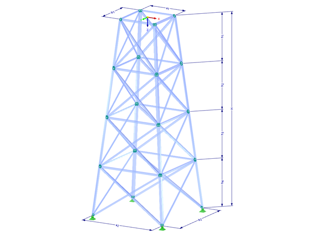 Modèle 002116 | TSR035-a | Tour en treillis | Plan rectangulaire | Diagonales X (non interconnectées) et horizontales avec paramètres