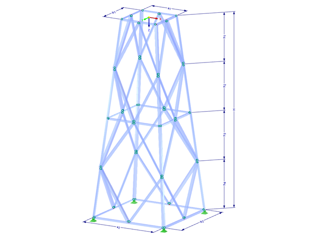 Modèle 002138 | TSR041 | Tour en treillis | Plan rectangulaire | Diagonales et horizontales du losange avec paramètres