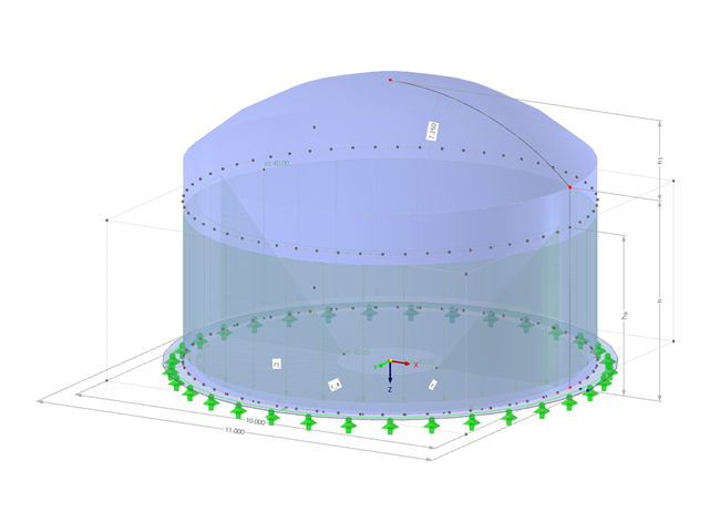 Modèle 002754 | SIC010-a | Silos | Plan circulaire, toiture à calotte sphérique avec paramètres