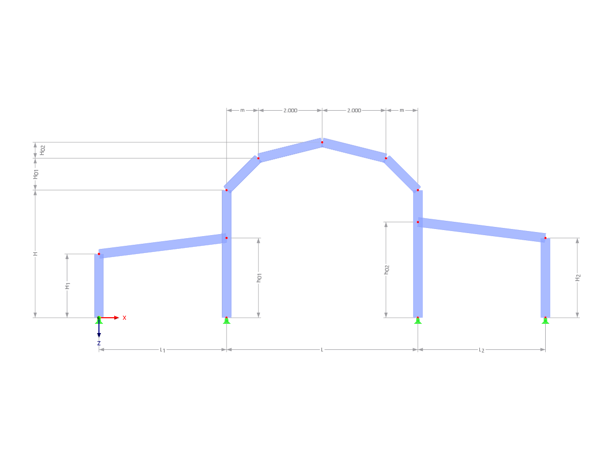 Modèle 003317 | F3B021 | Portiques à trois travées avec paramètres