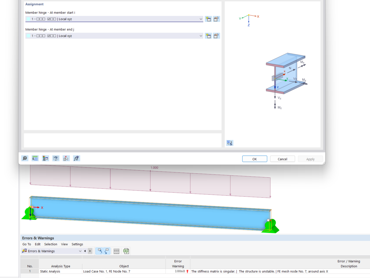 FAQ 005345 | Mon modèle est instable dans RFEM 6/RSTAB 9. Pourquoi ?