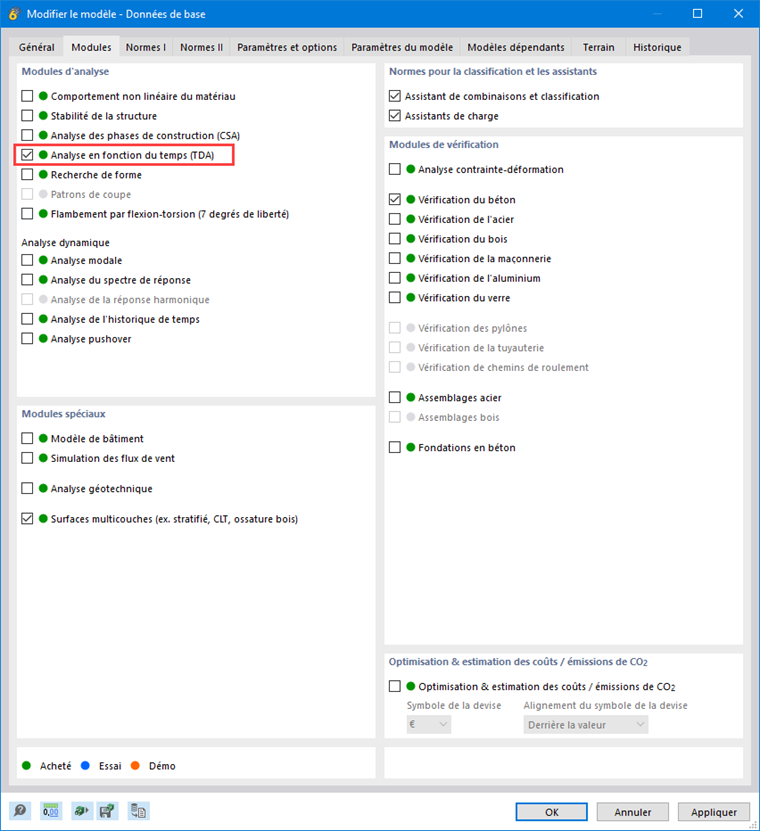Module complémentaire « Analyse en fonction du temps (TDA) »
