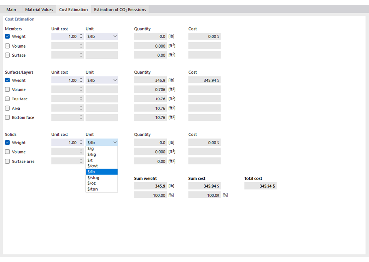 Définir les coûts unitaires et les unités pour les matériaux