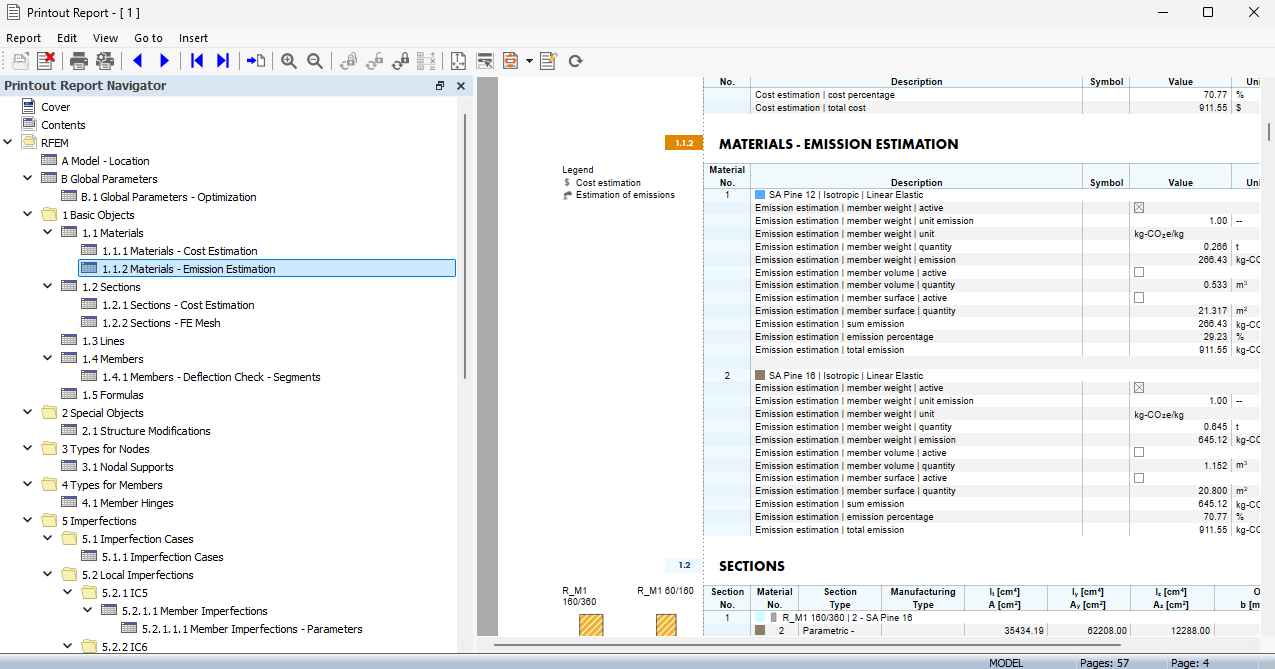 Estimation des émissions des matériaux dans le rapport d’impression