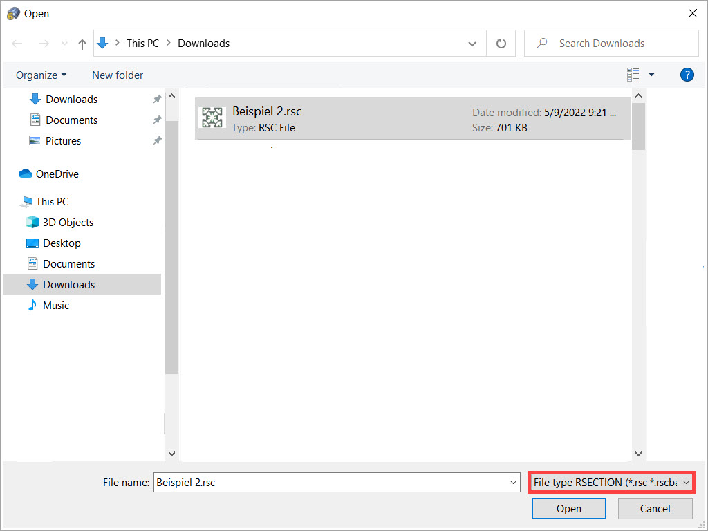 Ouverture du fichier RSECTION dans RFEM 6