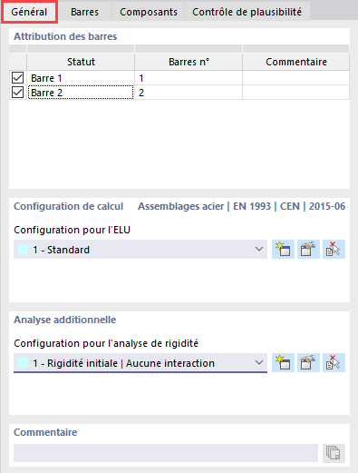 Vue détaillée de l’onglet Général dans un logiciel d’ingénierie professionnel. Les paramètres pour les paramètres de base sont visibles.