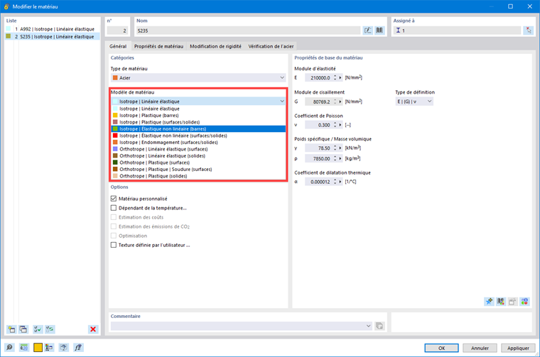 Modèles de matériaux dans RFEM 6