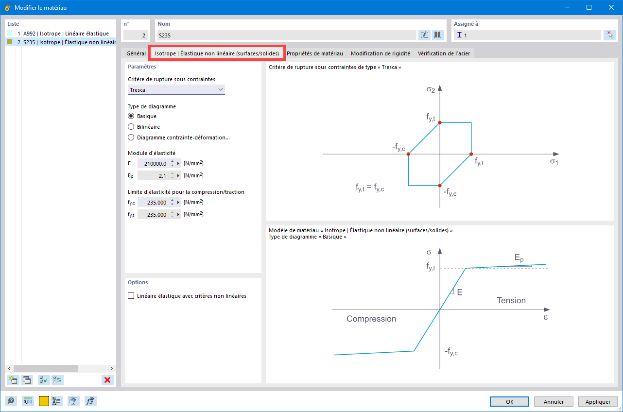 Modèle de matériau Isotrope | Élastique non linéaire (surfaces/solides)
