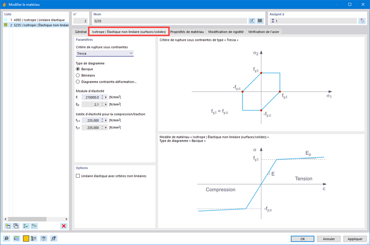 Modèle de matériau Isotrope | Élastique non linéaire (surfaces/solides)