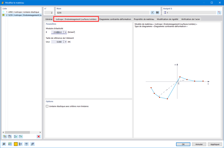 Modèle de matériau Isotrope | Endommagement (surfaces/solides)