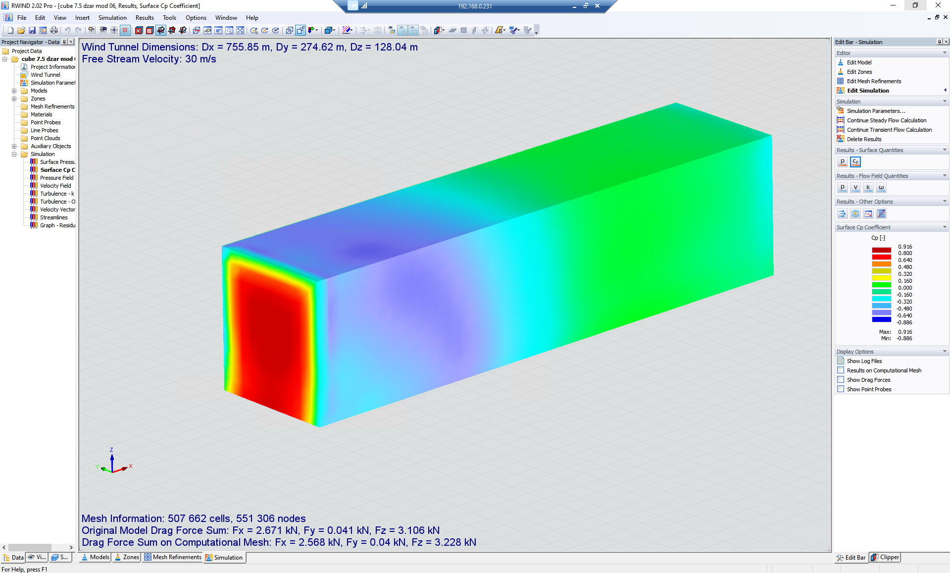 Valeur Cp pour h/d=0,25