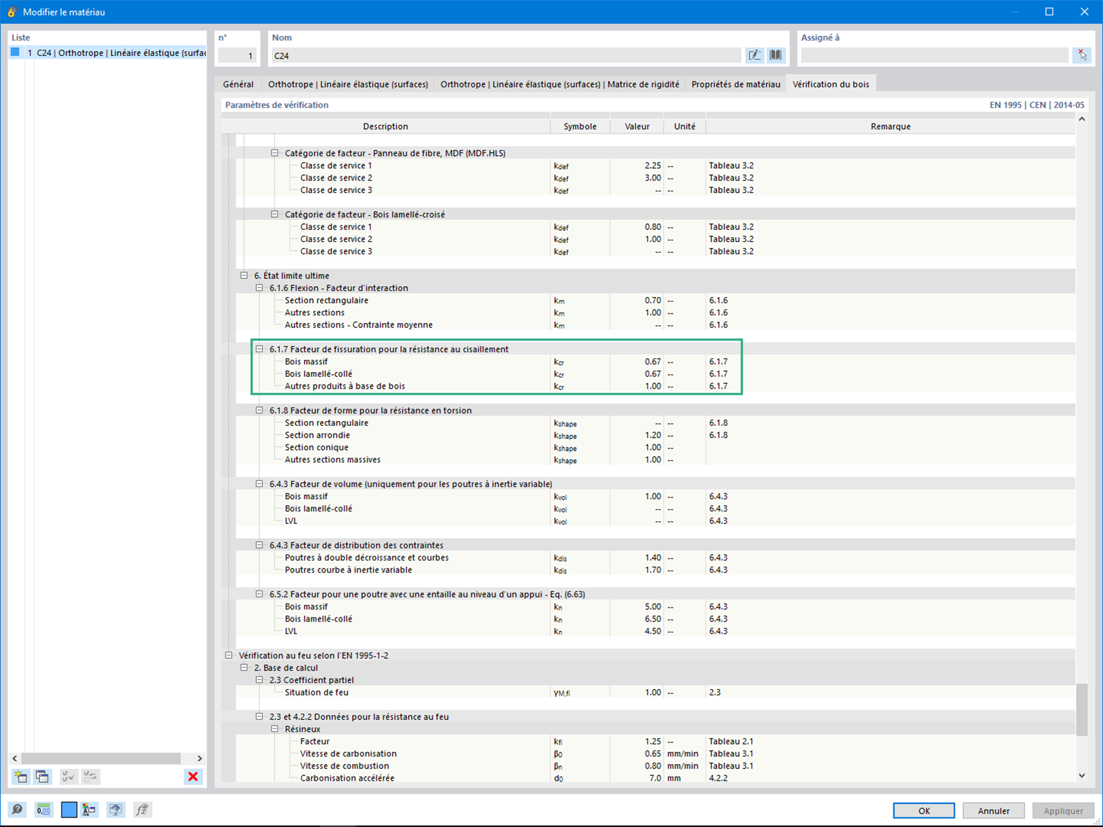 Fonctionnalité 002577 | Considération du facteur de fissuration kcr pour les surfaces