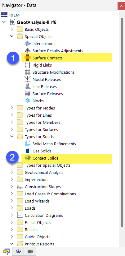 Contacts dans le Navigateur de RFEM 6
