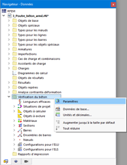 Menu contextuel de la catégorie « Vérification du béton » dans le navigateur