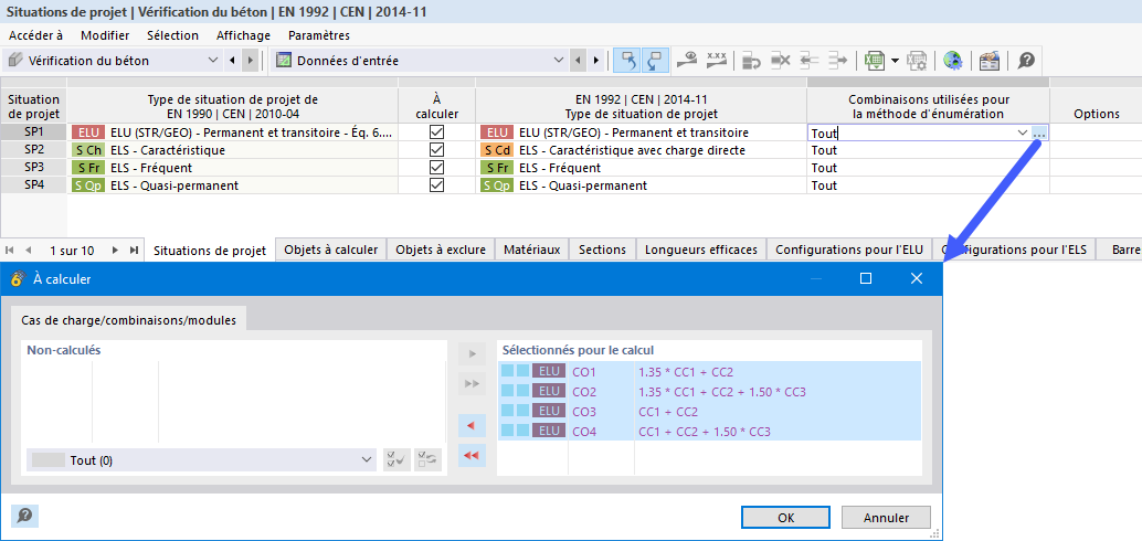 Sélection de combinaisons pour la vérification