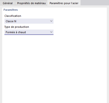 Paramètres pour l’acier