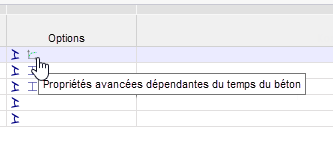 Symboles des sections dans la colonne « Options »