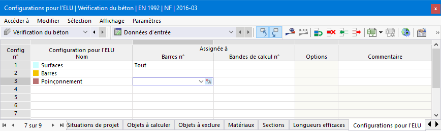 Assignation d'objets à la configuration de calcul dans le tableau