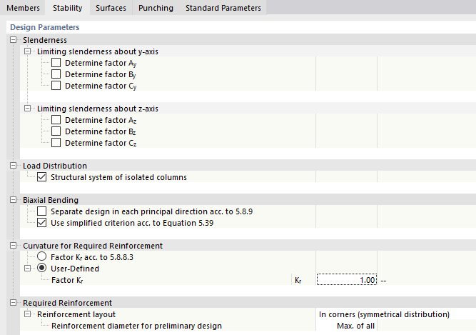 Modifier la configuration pour l’ELU - Stabilité