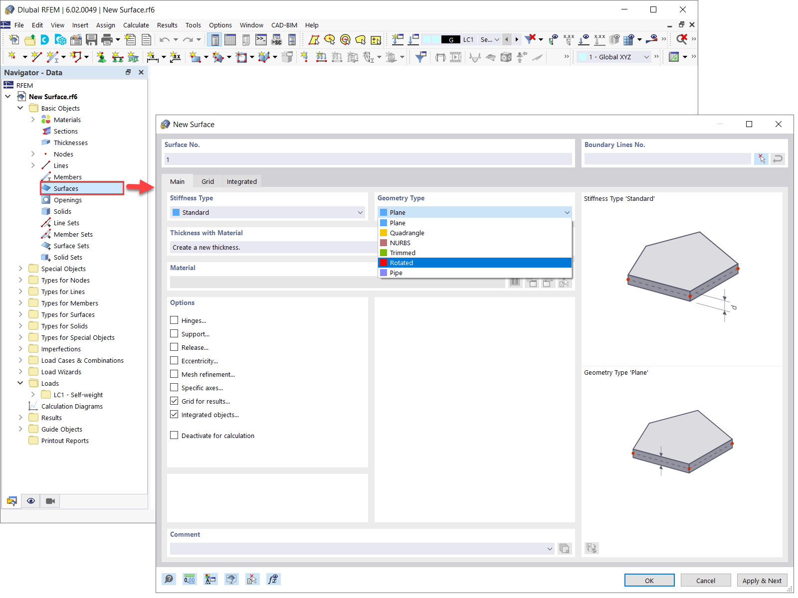 Surfaces dans RFEM 6
