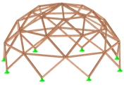 Modèle de dôme géodésique à subdivisions triangulaires analysé avec RSTAB pour évaluation structurelle
