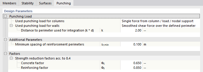 Modifier la configuration pour l’ELU - Poinçonnement