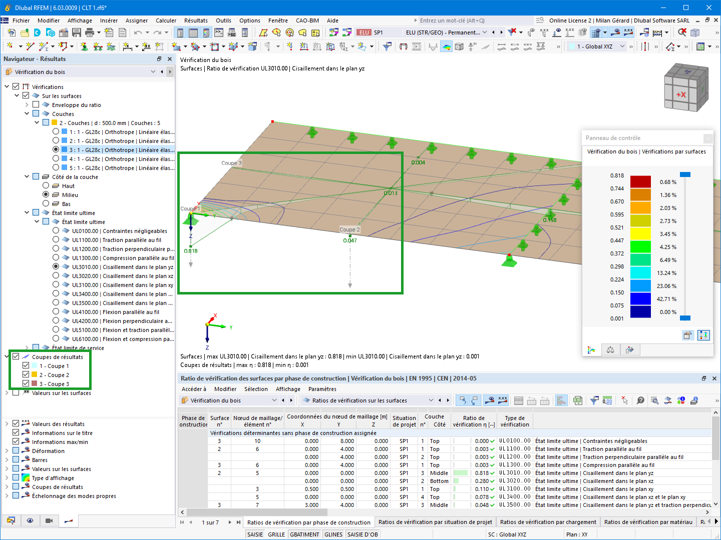 Fonctionnalité 002582 | Coupes de résultats sur les surfaces dans la vérification du bois