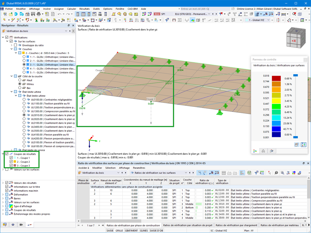 Fonctionnalité 002582 | Coupes de résultats sur les surfaces dans la vérification du bois