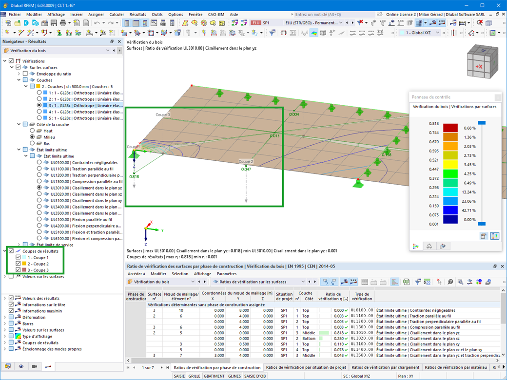 Fonctionnalité 002582 | Coupes de résultats sur les surfaces dans la vérification du bois