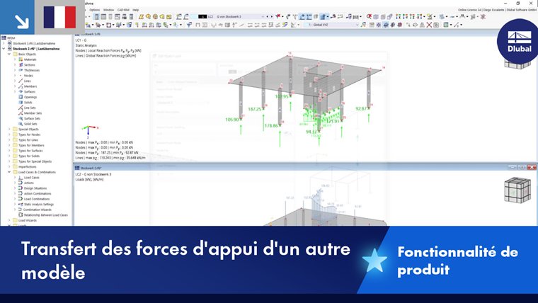 Représentation d’une fonctionnalité pour le transfert des forces d’appui entre les modèles dans les projets de construction.