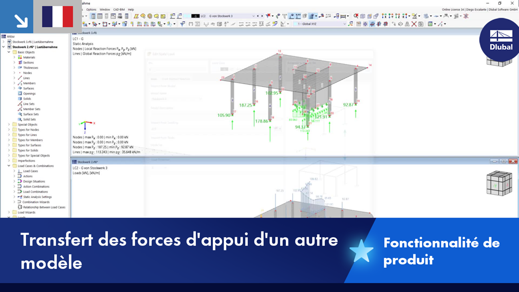 Représentation d’une fonctionnalité pour le transfert des forces d’appui entre les modèles dans les projets de construction.