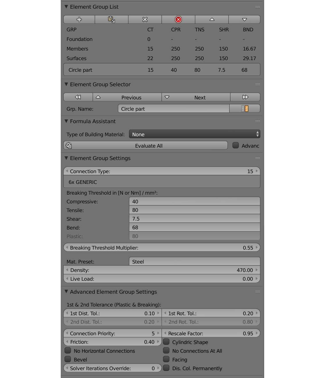 Configuration des informations sur les pièces circulaires
