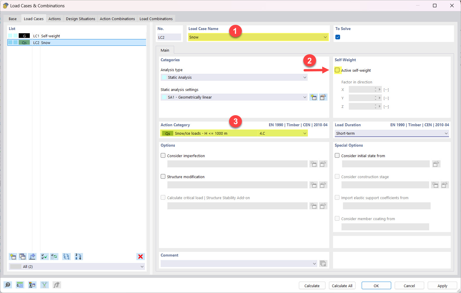 Cas de charge de neige