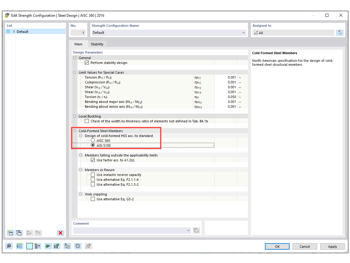 FAQ 005376 | Quelles sections standardisées sont disponibles pour la vérification de l'acier formé à froid selon l'AISI dans RFEM 6 ?