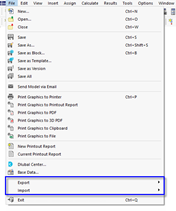 Interfaces dans le menu « Fichier »