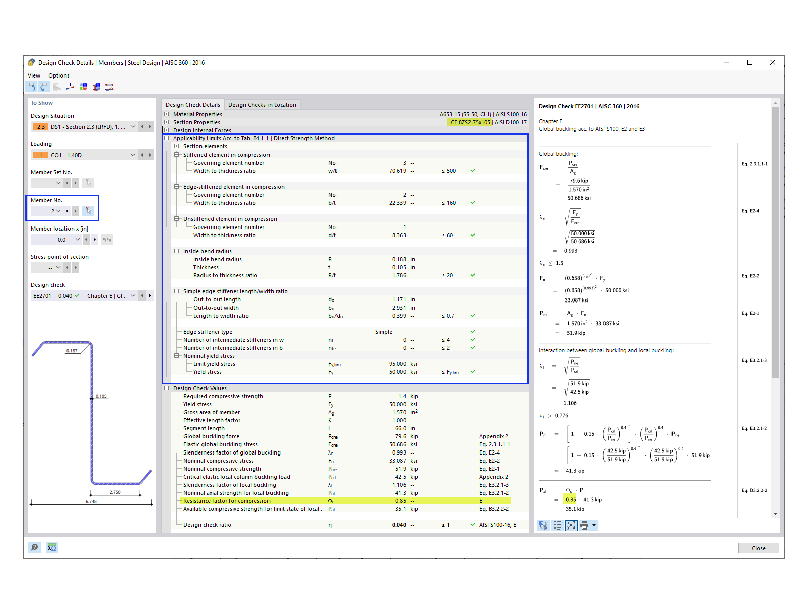 FAQ 005378 | RFEM vérifie-t-il les limites d’applicabilité du tableau B4.1-1 de l’AISI ?